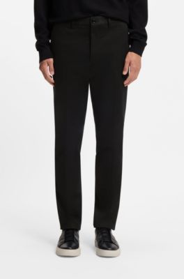 Slim-fit cotton-blend trousers, Black