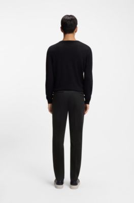 Slim-fit cotton-blend trousers, Black