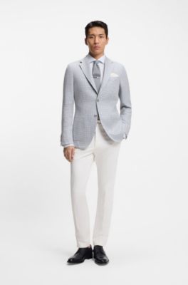 Slim-fit trousers in cotton, cashmere and stretch, Natural