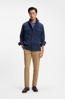 Slim-fit cotton-blend trousers, Beige