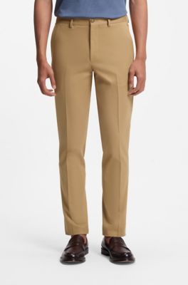 Slim-fit cotton-blend trousers, Beige