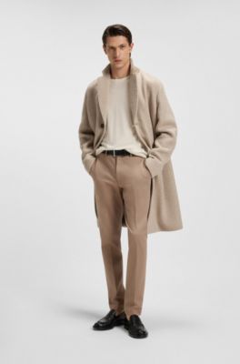 Slim-fit trousers in cotton, cashmere and stretch, Beige