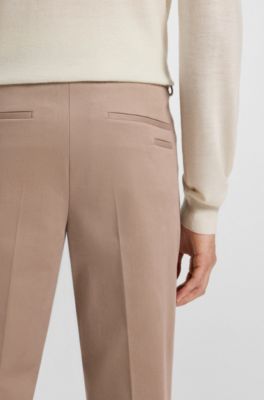Slim-fit trousers in cotton, cashmere and stretch, Beige