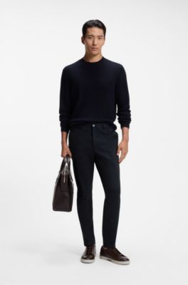 Slim-fit cotton-blend trousers, Dark Blue