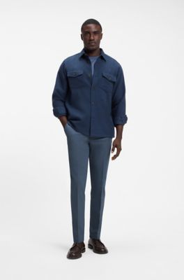 Slim-fit cotton-blend trousers, Blue