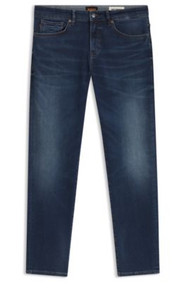 Maine regular-fit jeans in blue soft-motion denim, Dark Blue