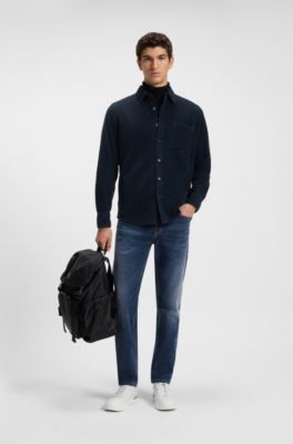 Maine regular-fit jeans in blue soft-motion denim, Dark Blue