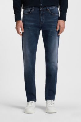 Maine regular-fit jeans in blue soft-motion denim, Dark Blue