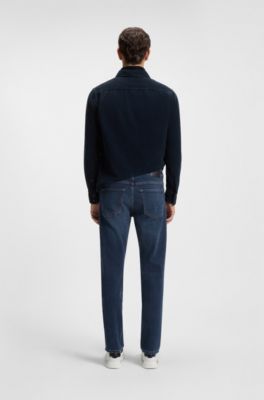 Maine regular-fit jeans in blue soft-motion denim, Dark Blue