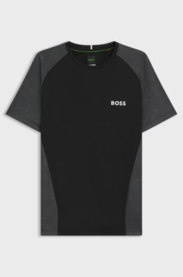 Slim-fit T-shirt van meshjersey met contrasterende inzetten, Zwart / grijs