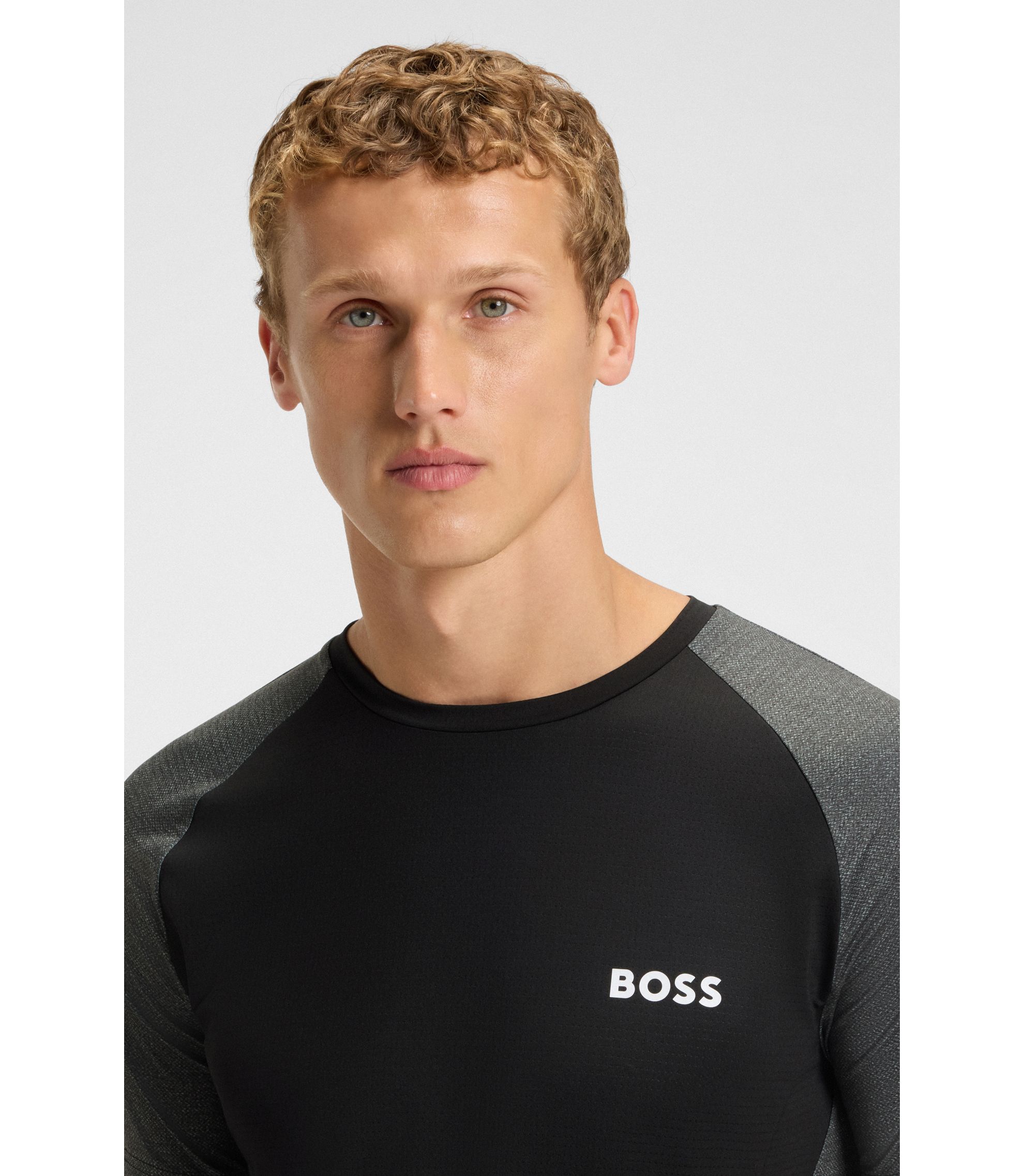 BOSS - Slim-fit T-shirt in mesh jersey with contrast inserts