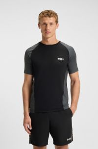 Slim-fit T-shirt in mesh jersey with contrast inserts, Black / Grey
