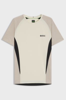 Slim-Fit T-Shirt aus Mesh-Jersey mit kontrastfarbenen Eins&auml;tzen, Natur
