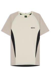 Slim-fit T-shirt in mesh jersey with contrast inserts, Natural