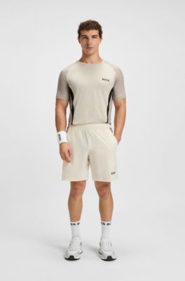 Slim-fit T-shirt in mesh jersey with contrast inserts, Natural