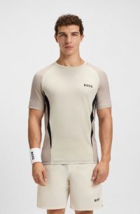 Slim-fit T-shirt in mesh jersey with contrast inserts, Natural
