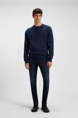 Tapered-fit jeans in blue comfort-stretch denim, Dark Blue