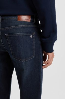 Tapered-fit jeans in blue comfort-stretch denim, Dark Blue