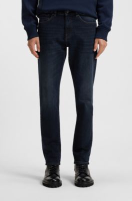 Tapered-fit jeans in blue comfort-stretch denim, Dark Blue
