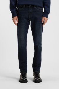 Jean Tapered en denim stretch bleu confortable, Bleu foncé