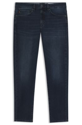 Tapered-fit jeans in dark-blue soft-motion denim, Dark Blue