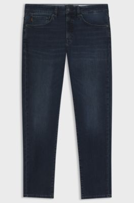 Tapered-fit jeans in dark-blue soft-motion denim, Dark Blue