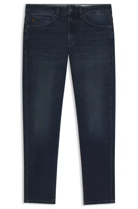 Tapered-fit jeans in dark-blue soft-motion denim
