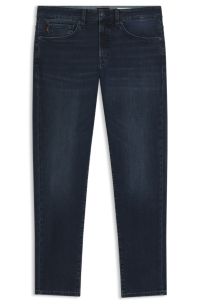 Tapered-fit jeans in dark-blue soft-motion denim, Dark Blue