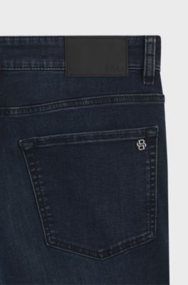 Tapered-fit jeans in dark-blue soft-motion denim, Dark Blue