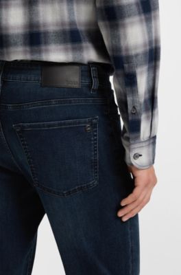 Tapered-fit jeans in dark-blue soft-motion denim, Dark Blue
