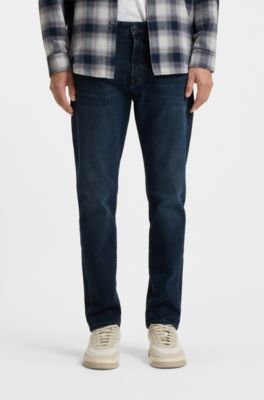 Tapered-fit jeans in dark-blue soft-motion denim, Dark Blue