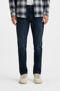 Tapered-fit jeans van donkerblauw soft-motion denim, Donkerblauw