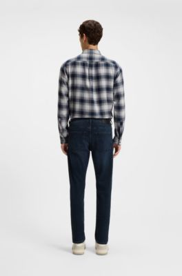 Tapered-fit jeans in dark-blue soft-motion denim, Dark Blue