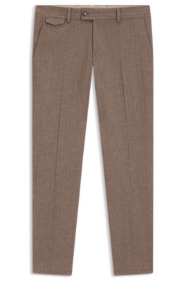 Tapered-fit trousers in cotton, cashmere and stretch, Beige
