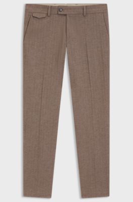 Tapered-fit trousers in cotton, cashmere and stretch, Beige