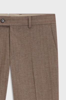 Tapered-fit trousers in cotton, cashmere and stretch, Beige