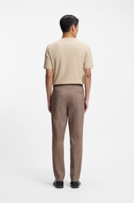 Tapered-fit trousers in cotton, cashmere and stretch, Beige