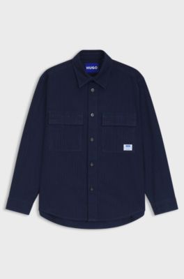 Oversized-fit shirt in denim-look structured ripstop fabric, Dark Blue