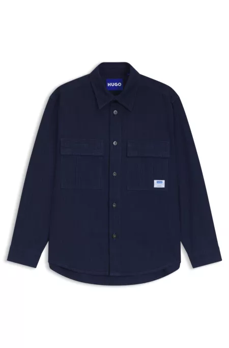 Oversized-fit shirt in denim-look structured ripstop fabric