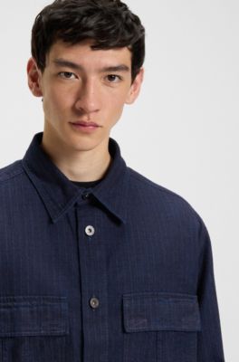 Oversized-fit shirt in denim-look structured ripstop fabric, Dark Blue