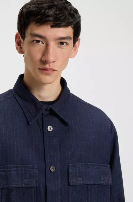 Oversized-fit shirt in denim-look structured ripstop fabric