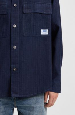 Oversized-fit shirt in denim-look structured ripstop fabric, Dark Blue