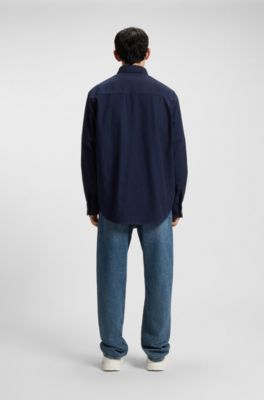Oversized-fit shirt in denim-look structured ripstop fabric, Dark Blue