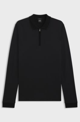 Mercerised-cotton polo shirt with two-tone structure, Black