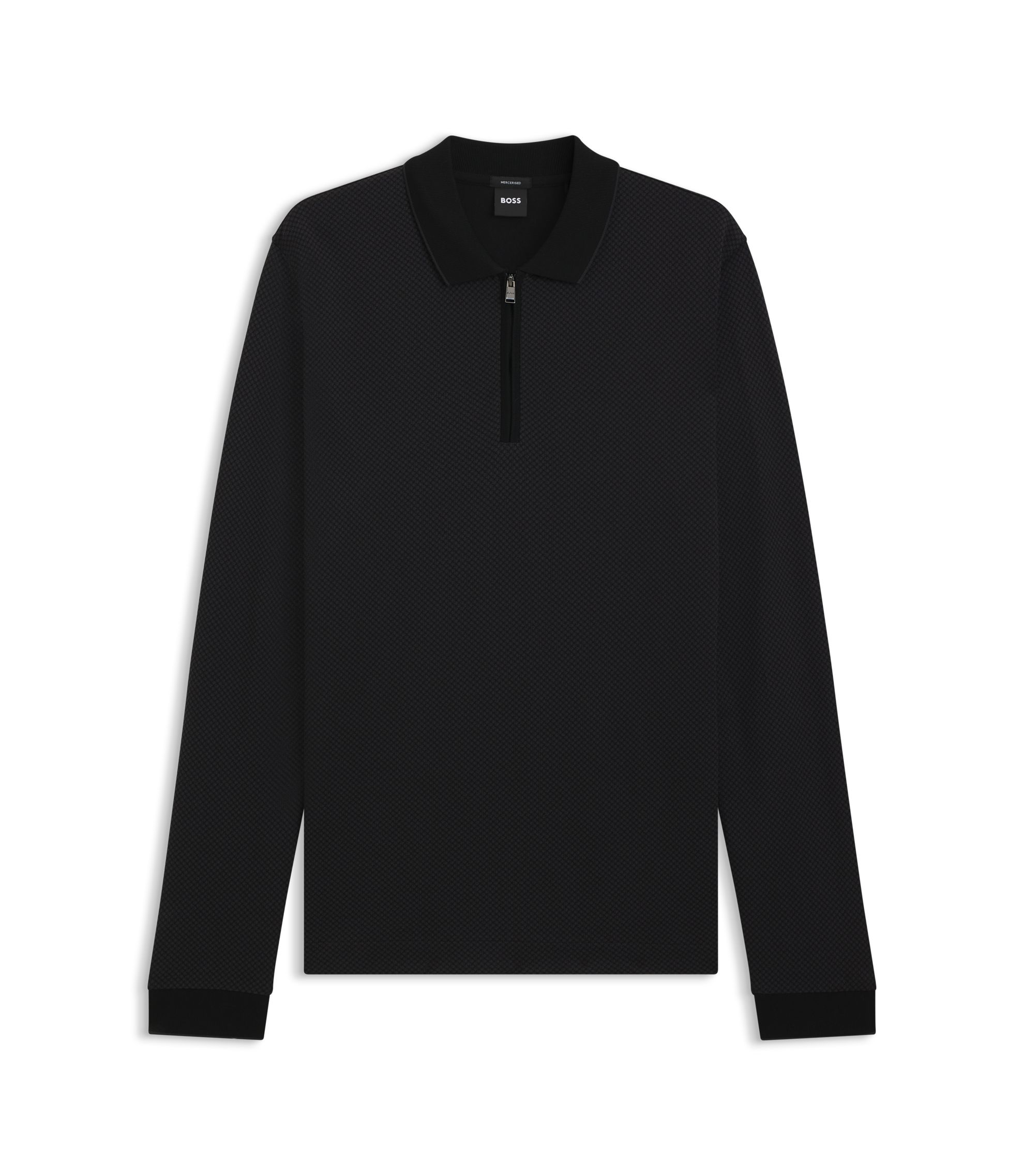 BOSS Mercerised-cotton polo shirt with two-tone structure Black