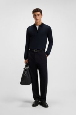 Mercerised-cotton polo shirt with two-tone structure, Black