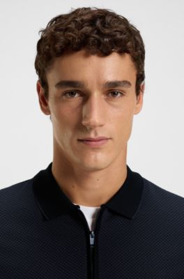 Mercerised-cotton polo shirt with two-tone structure, Black