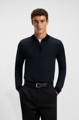 Mercerised-cotton polo shirt with two-tone structure, Black
