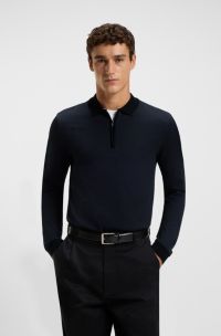 Mercerised-cotton polo shirt with two-tone structure, Black