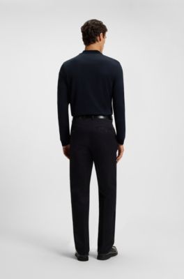 Lang&auml;rmeliges Poloshirt aus merzerisierter Baumwolle mit zweifarbiger Struktur, Schwarz